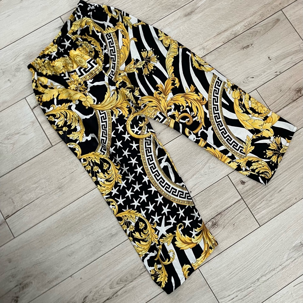 Authentic Versace barocco printed wide leg trousers